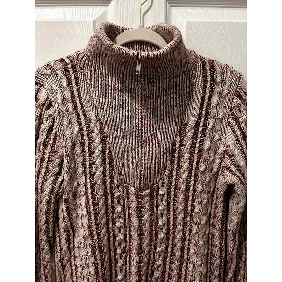 Soft Surroundings Tunic 1/4 Zip Sweater Cableknit Sm Cottagecore Pink/Red/Cream - Picture 3 of 9